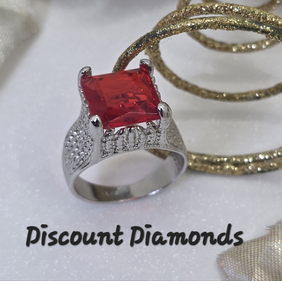 Royal Red Ruby & White Topaz Cocktail Ring on 925 Sterling Silver